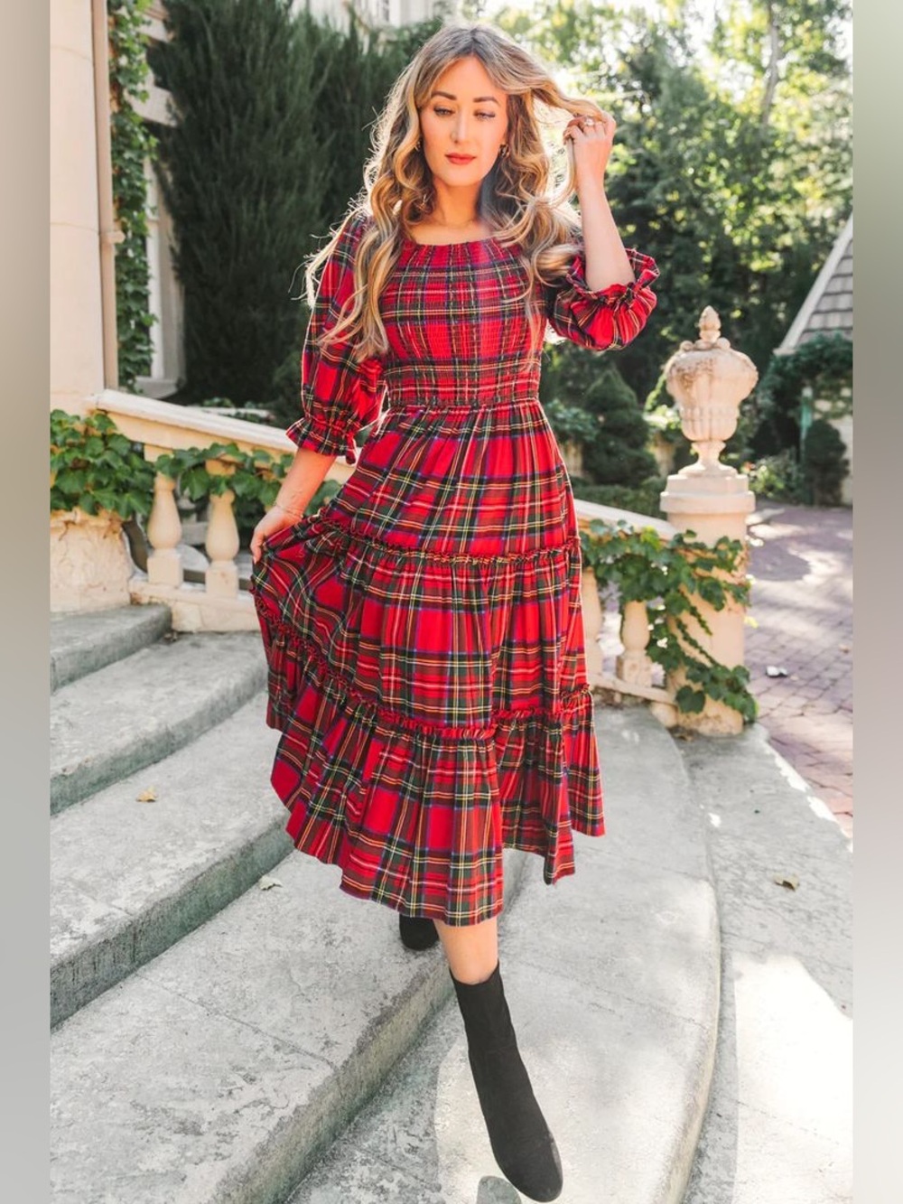 Ivy City Co Madeline Dress in Holiday Plaid Red Midi XS - Picture 9 of 12